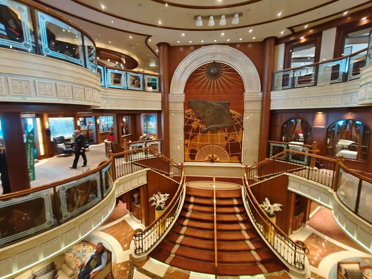 Cunard's Queen Victoria's grand staircase and regal decorations