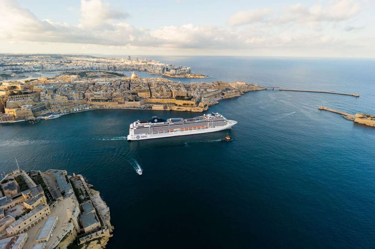 The revamped MSC Magnifica leaving Palumbo Malta Shipyard in Malta