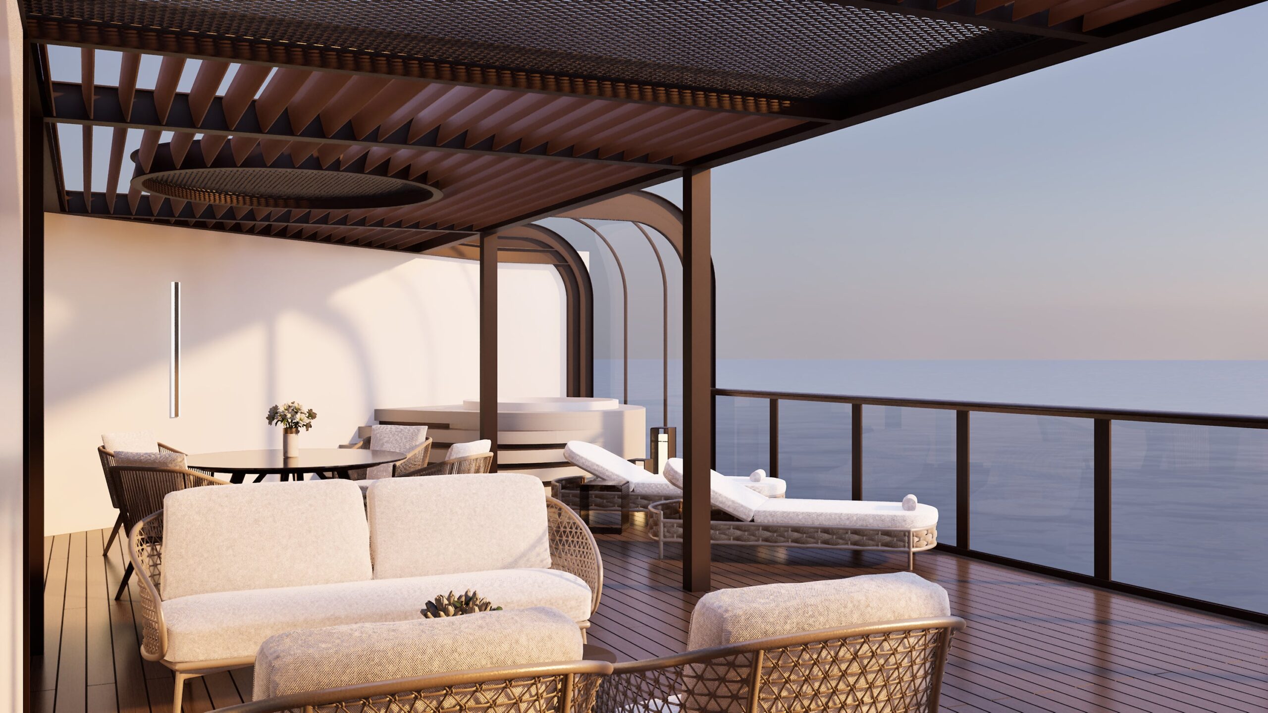 Hot tub on the wraparound balcony of a Regent Seven Seas suite
