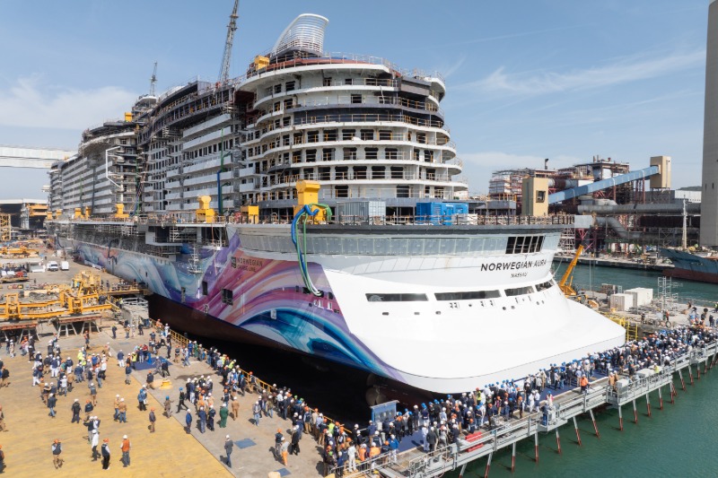 Norwegian Aura Makes History With Stunning Floatout Ceremony at the Shipyard
