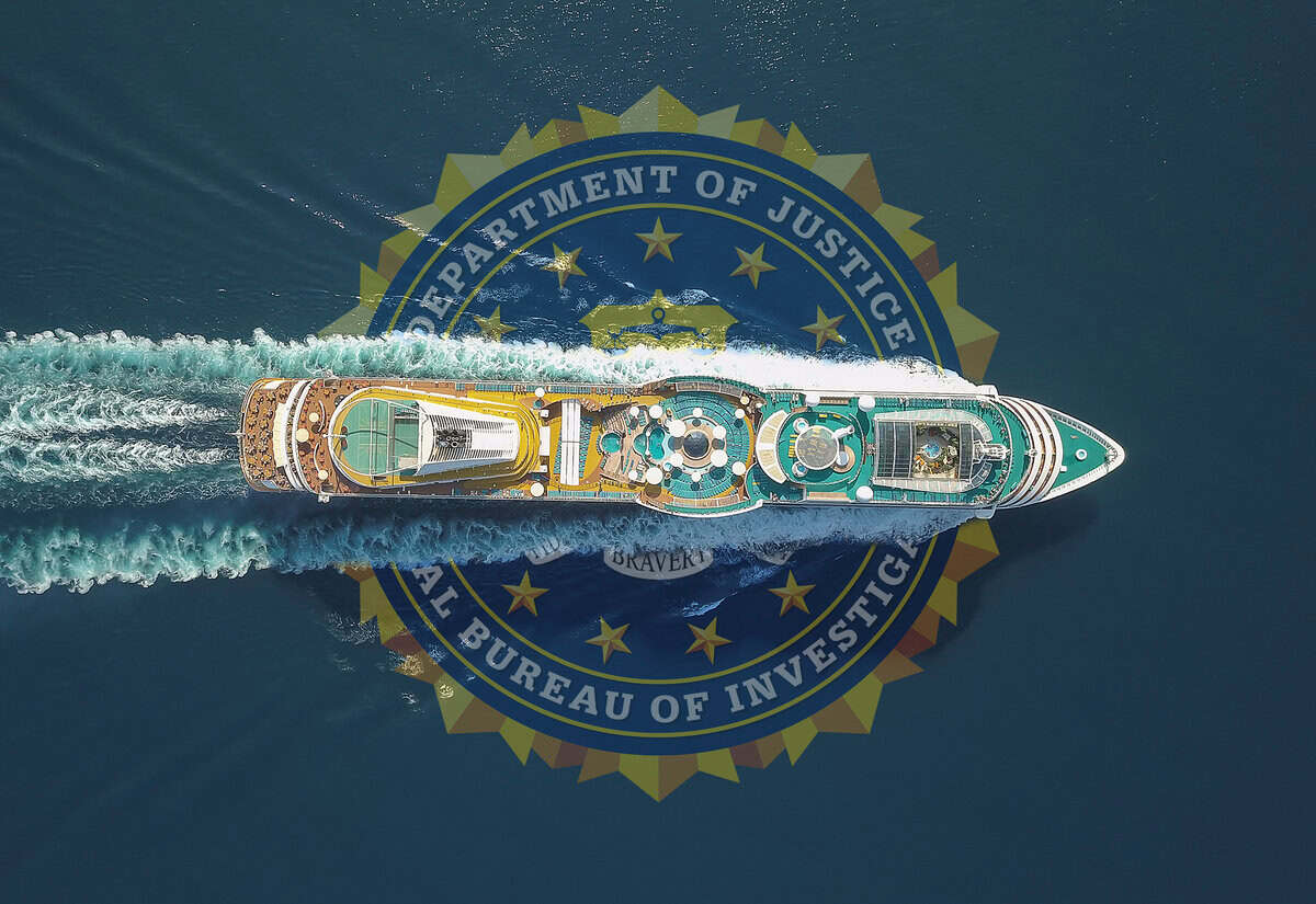 Cruise ship with FBI logo underneath it
